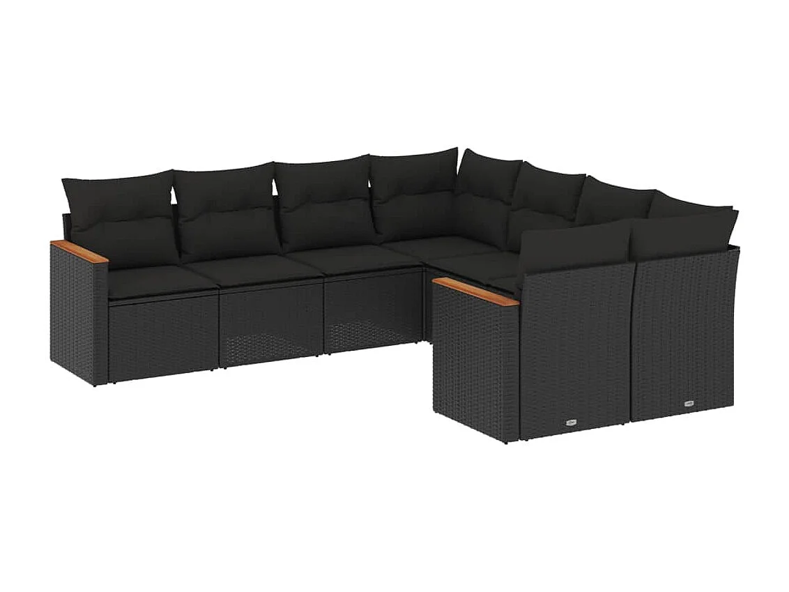 8-tlg. Garten-Sofagarnitur mit Kissen Schwarz Poly Rattan