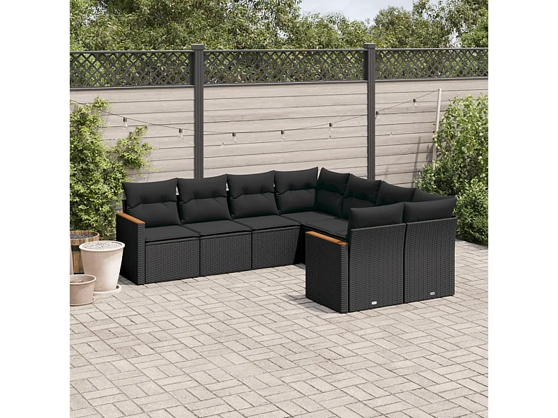8-tlg. Garten-Sofagarnitur mit Kissen Schwarz Poly Rattan