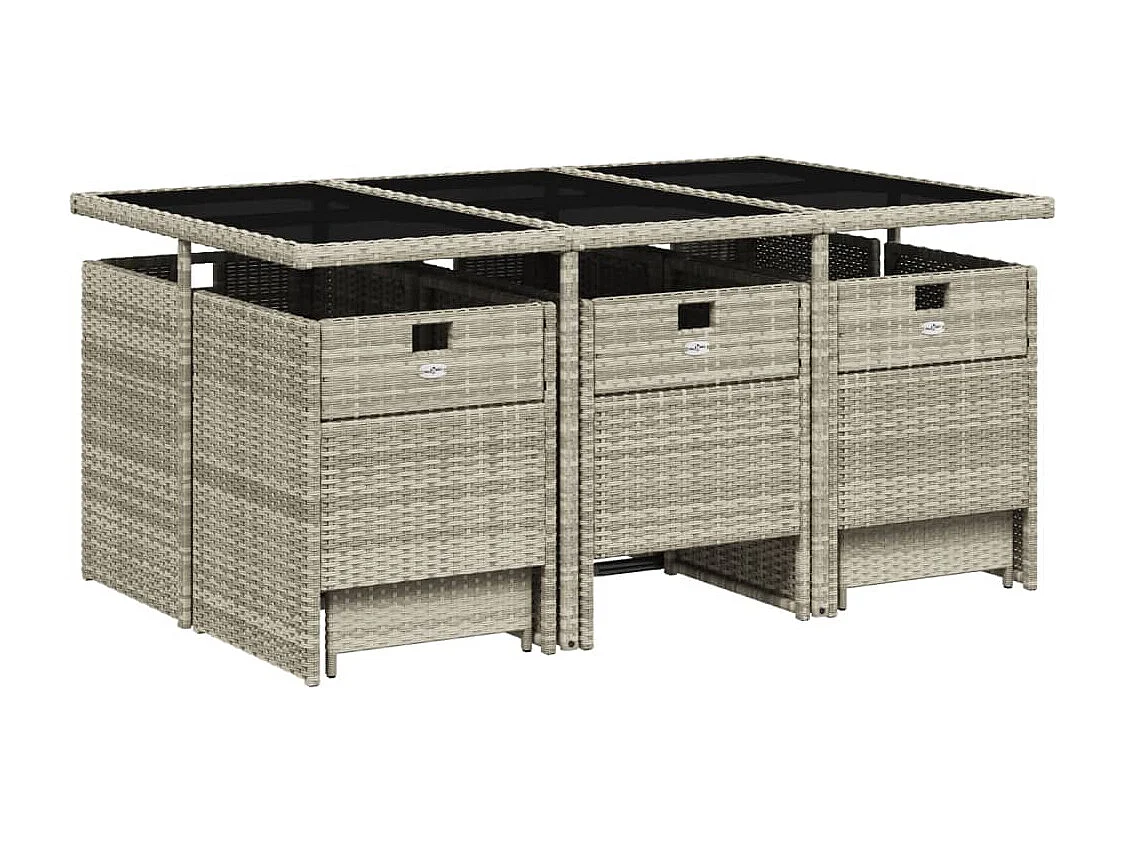 Set Pranzo Giardino 11pz con Cuscini Grigio Chiaro Polyrattan