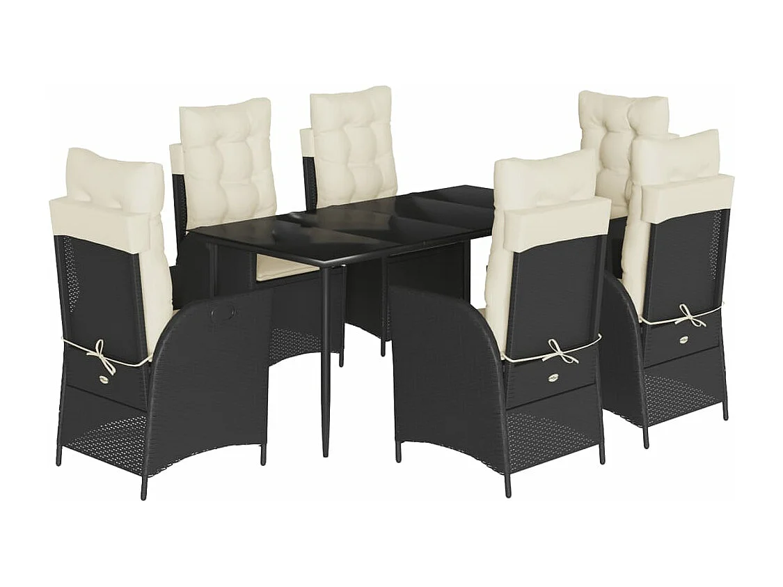 Ensemble à manger de jardin coussins 7pcs Noir Résine tressée