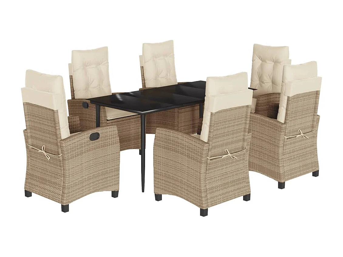 Ensemble à manger de jardin et coussins 7 pcs beige poly rotin