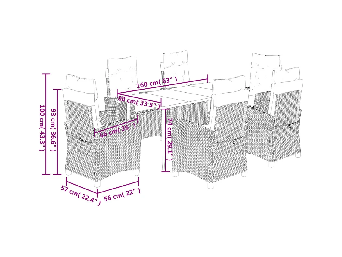 Ensemble à manger de jardin et coussins 7 pcs beige poly rotin