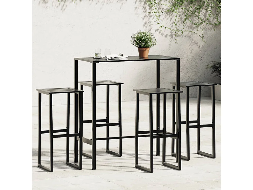 Ensemble de bar de jardin 5 pcs noir acier enduit de poudre