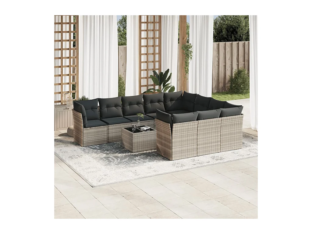Set Divani da Giardino 11 pz con Cuscini in Polyrattan Grigio