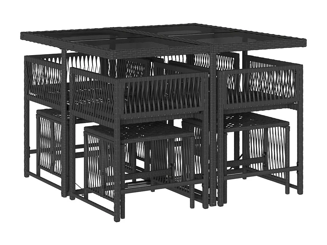 Set de comedor de jardín 9 pzas y cojines ratán sintético negro