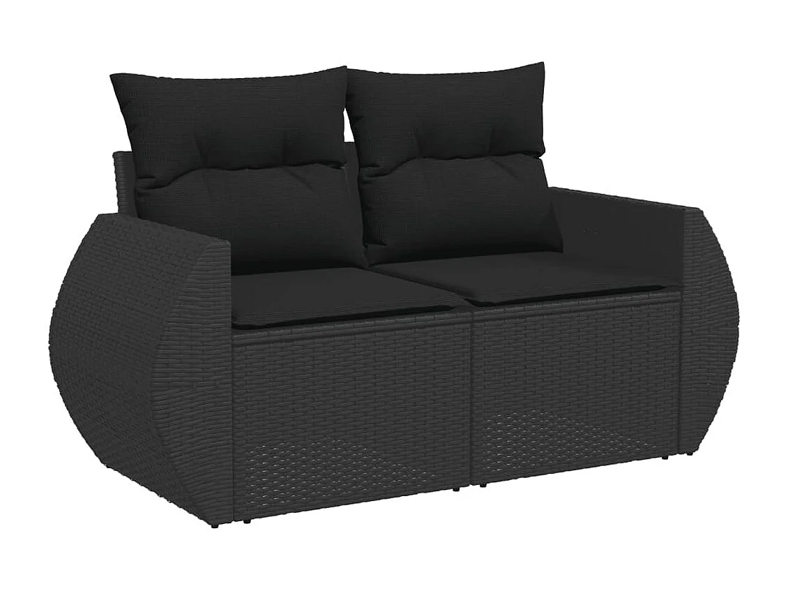 7-delige Loungeset met kussens poly rattan zwart