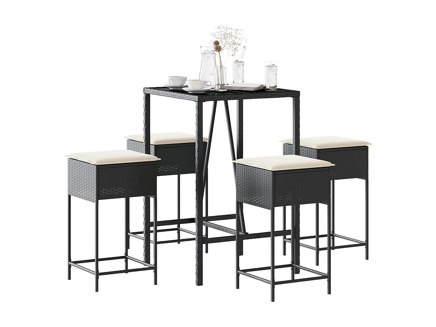 Ensemble de bar de jardin 5 pcs avec coussins noir poly rotin