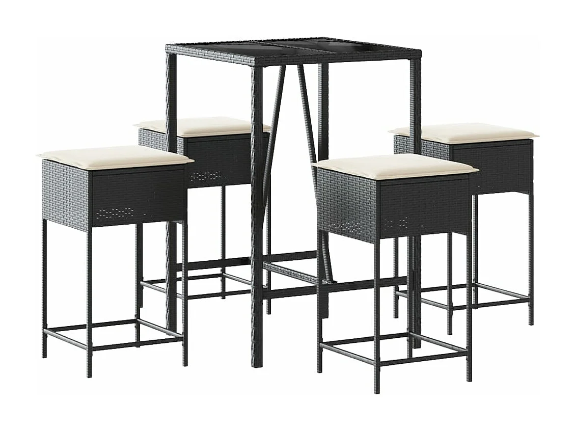 Ensemble de bar de jardin 5 pcs avec coussins noir poly rotin