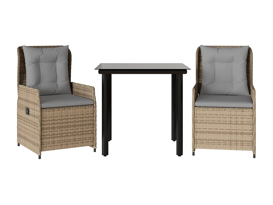 Ensemble à manger de jardin et coussins 3 pcs Beige poly rotin