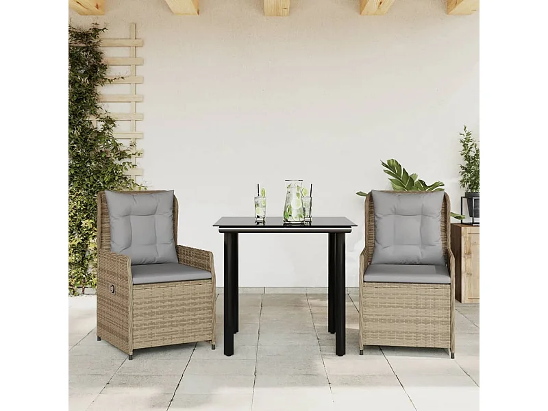 Ensemble à manger de jardin et coussins 3 pcs Beige poly rotin