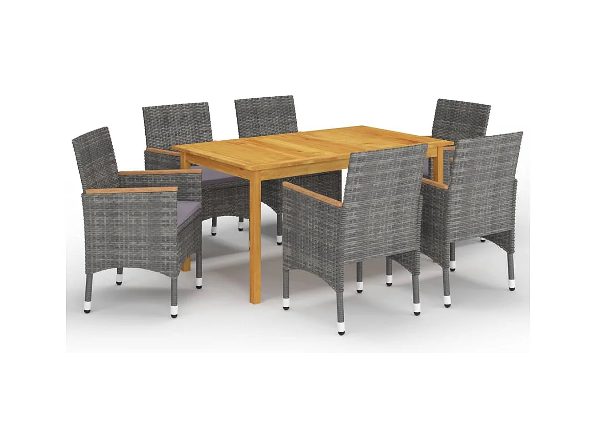 7 pcs conjunto de jantar para jardim cinzento