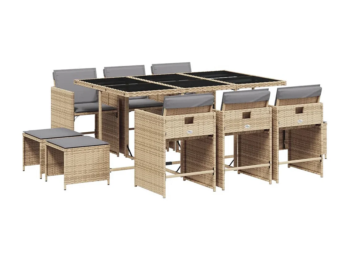 Ensemble à manger de jardin et coussins 11 pcs mélange beige