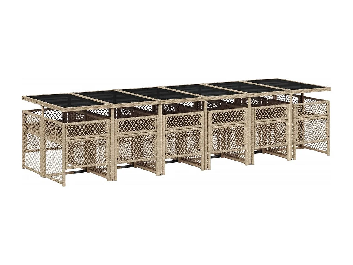 Ensemble à manger de jardin et coussins 13 pcs beige