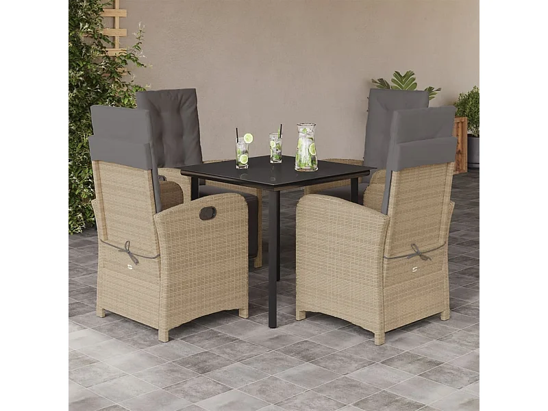 Set comedor de jardín 5 pzas con cojines ratán sintético beige