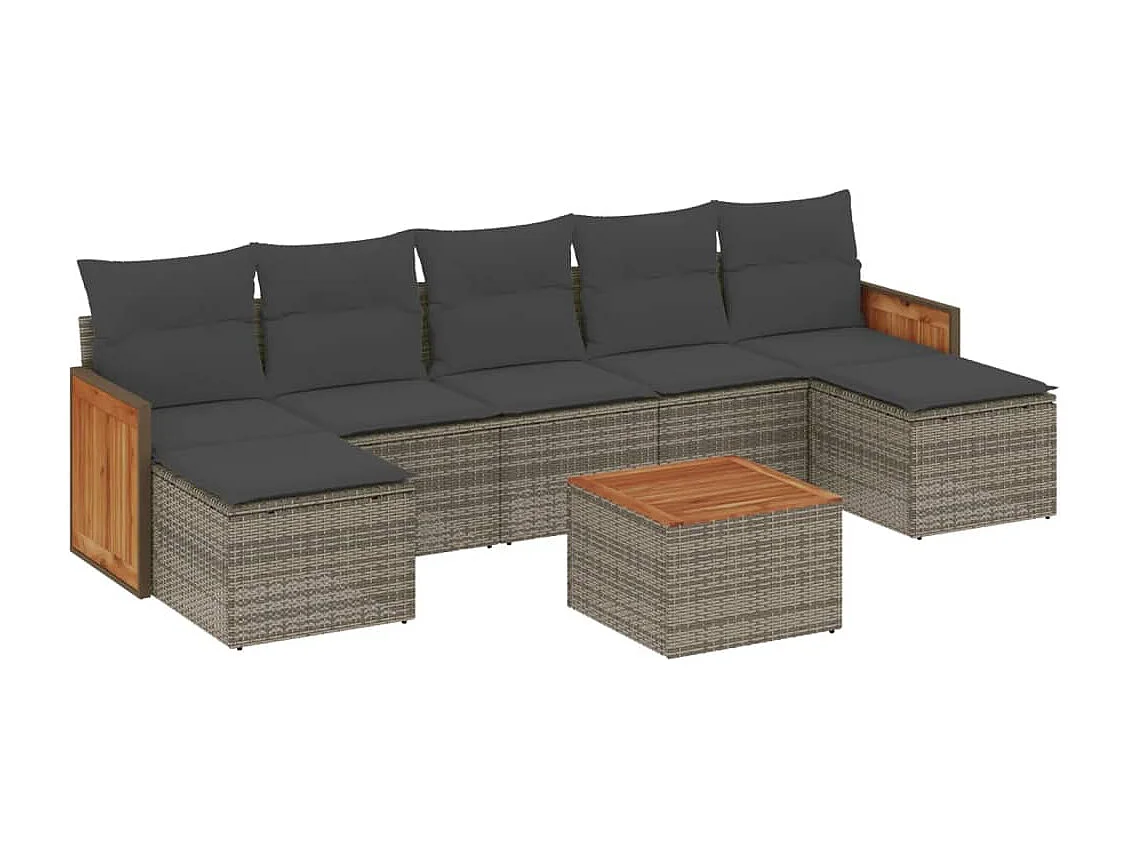 Set Divano da Giardino 8 pz con Cuscini Grigio in Polyrattan