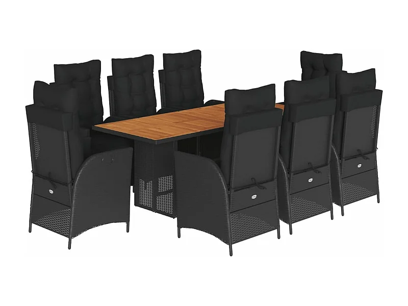 Set de comedor de jardín 9 pzas y cojines ratán sintético negro