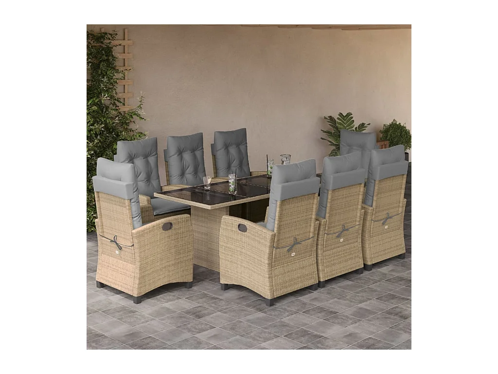Ensemble à manger de jardin et coussins 9 pcs mélange beige