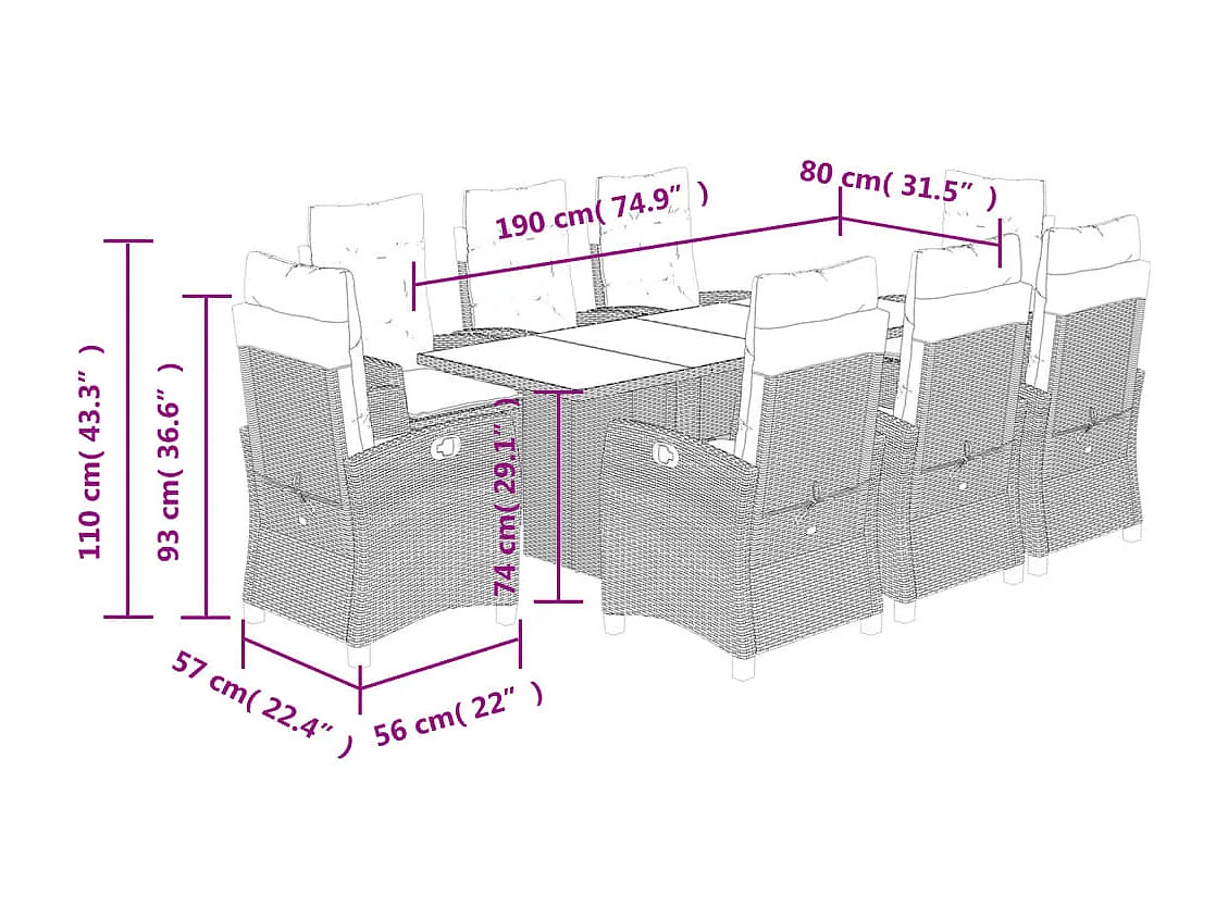 Ensemble à manger de jardin et coussins 9 pcs mélange beige