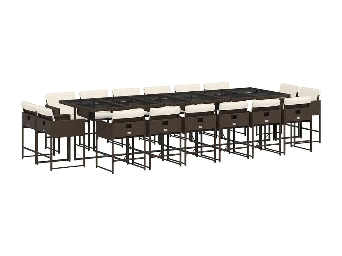 Ensemble à manger de jardin et coussins 17 pcs marron rotin