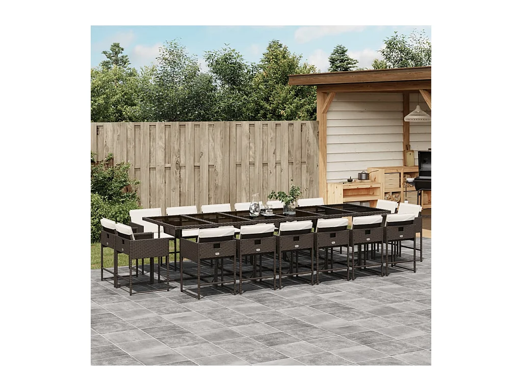 Set de muebles jardín 17 pzas y cojines ratán sintético marrón