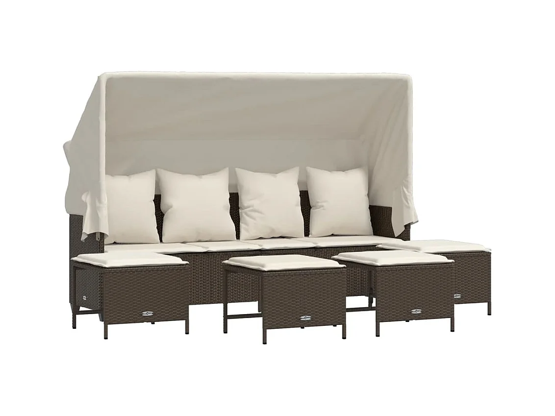 Salon de jardin avec coussins 5 pcs marron résine tressée