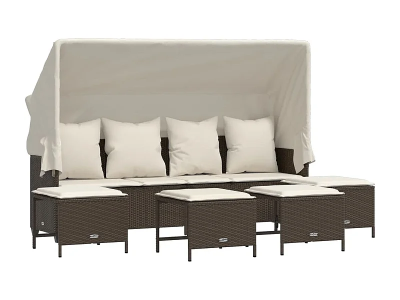 Set Divano da Giardino 5 pz con Cuscini Marrone in Polyrattan