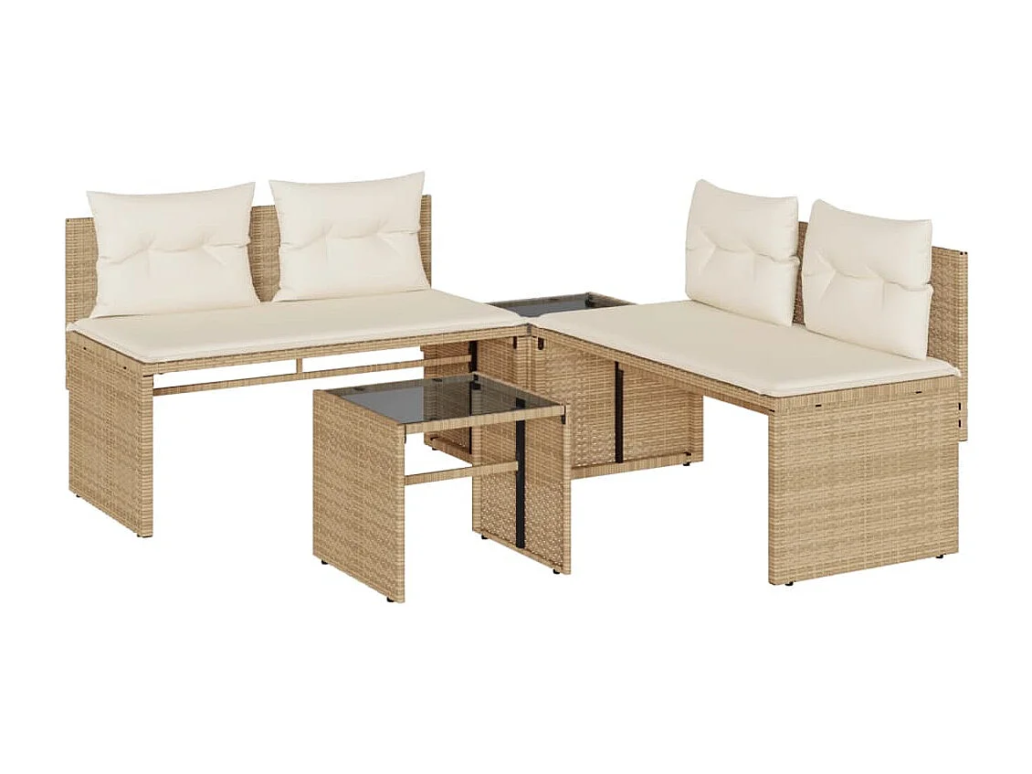 Salon de jardin avec coussins 4 pcs beige résine tressée