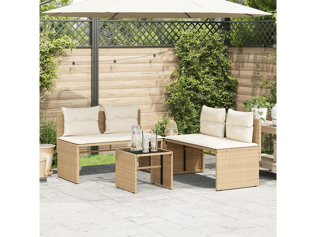 Set Divano da Giardino 4 pz con Cuscini Beige in Polyrattan