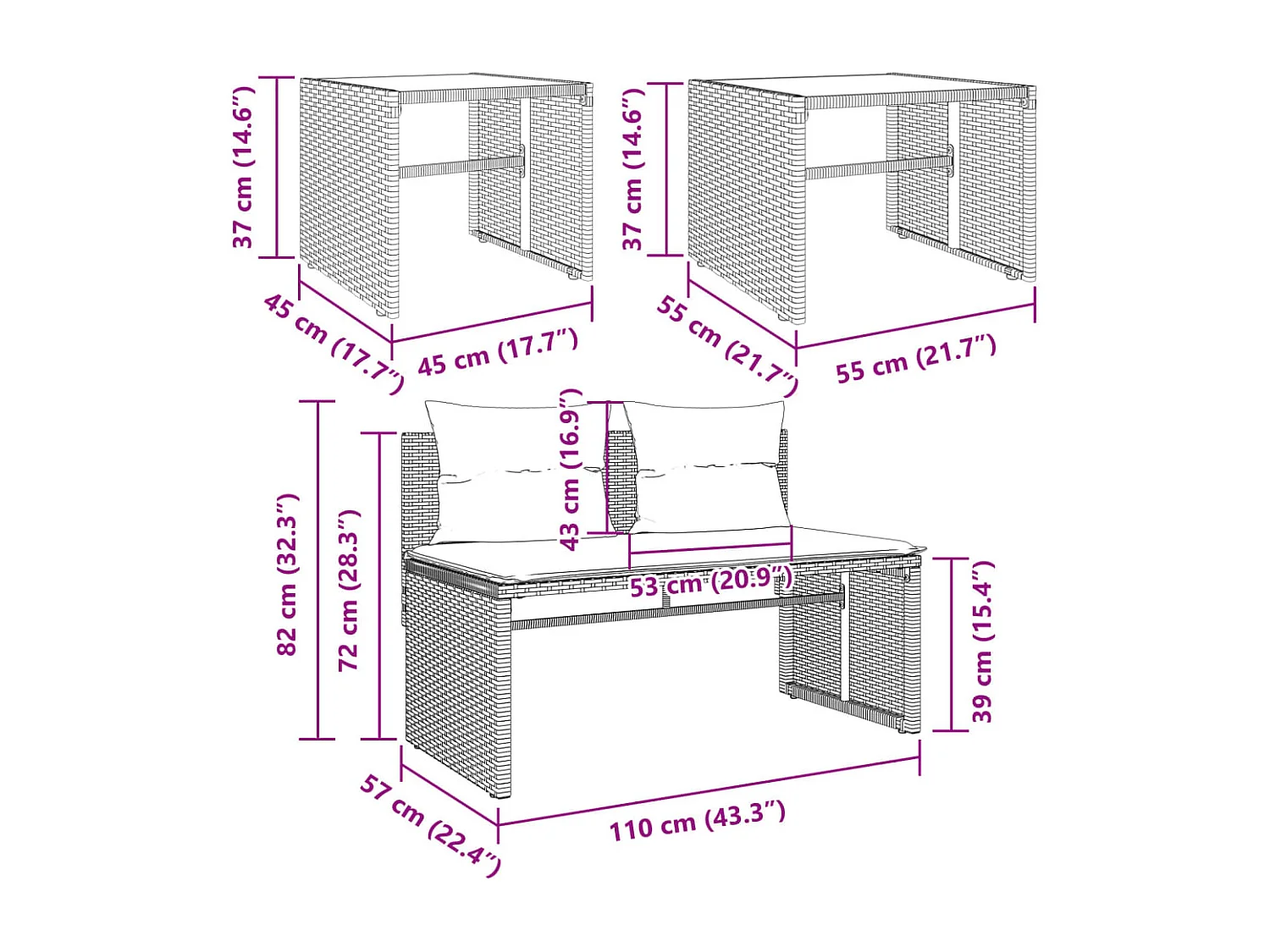 Set Divano da Giardino 4 pz con Cuscini Beige in Polyrattan