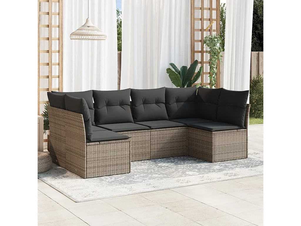 Set Divano da Giardino 6 pz con Cuscini Grigio in Polyrattan