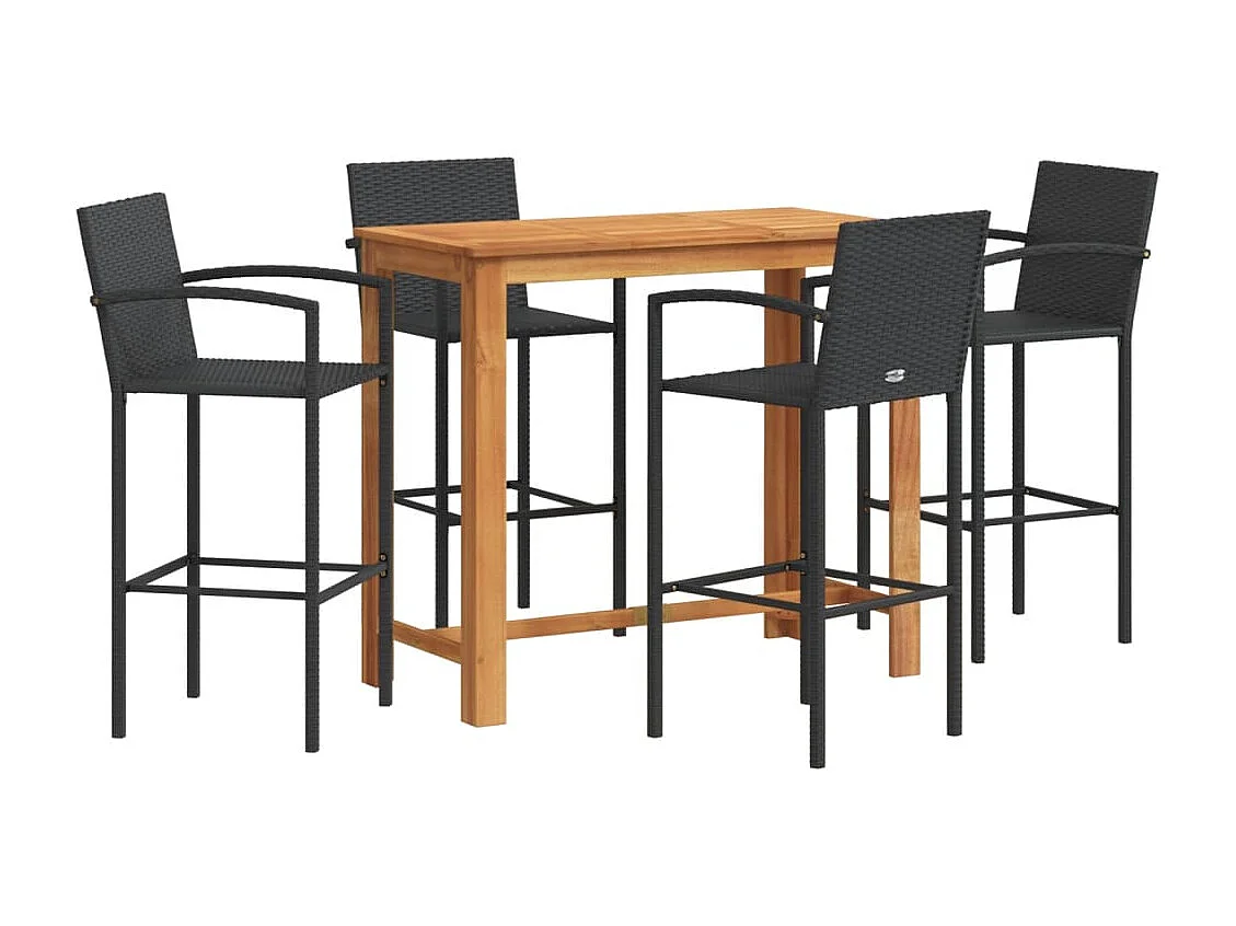 5-tlg. Gartenbar-Set Schwarz Massivholz Akazie und Poly Rattan