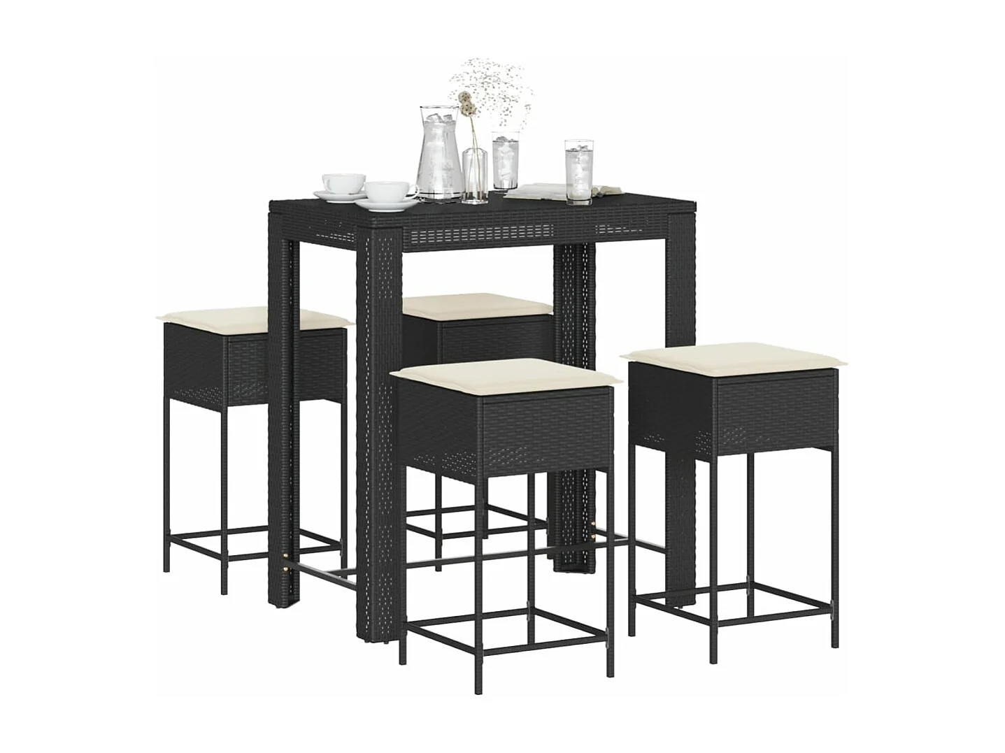Ensemble de bar de jardin 5 pcs avec coussins noir poly rotin