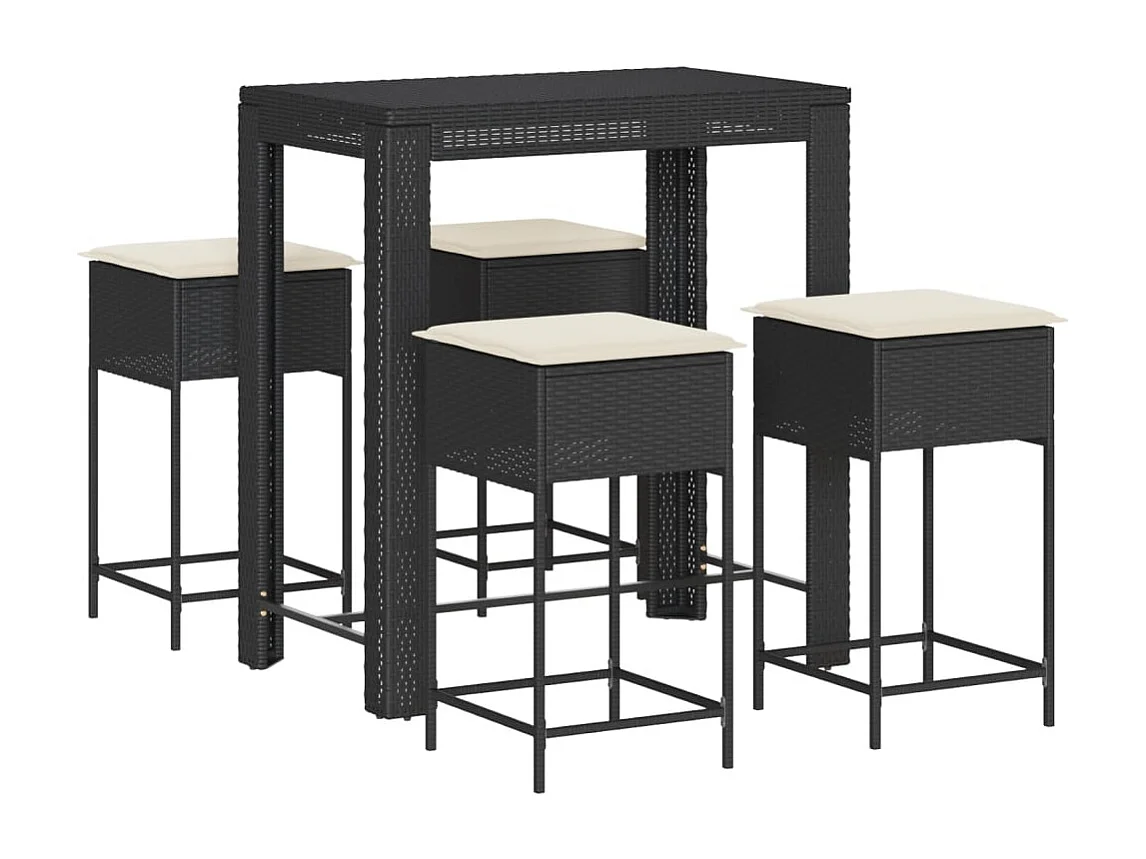 Ensemble de bar de jardin 5 pcs avec coussins noir poly rotin