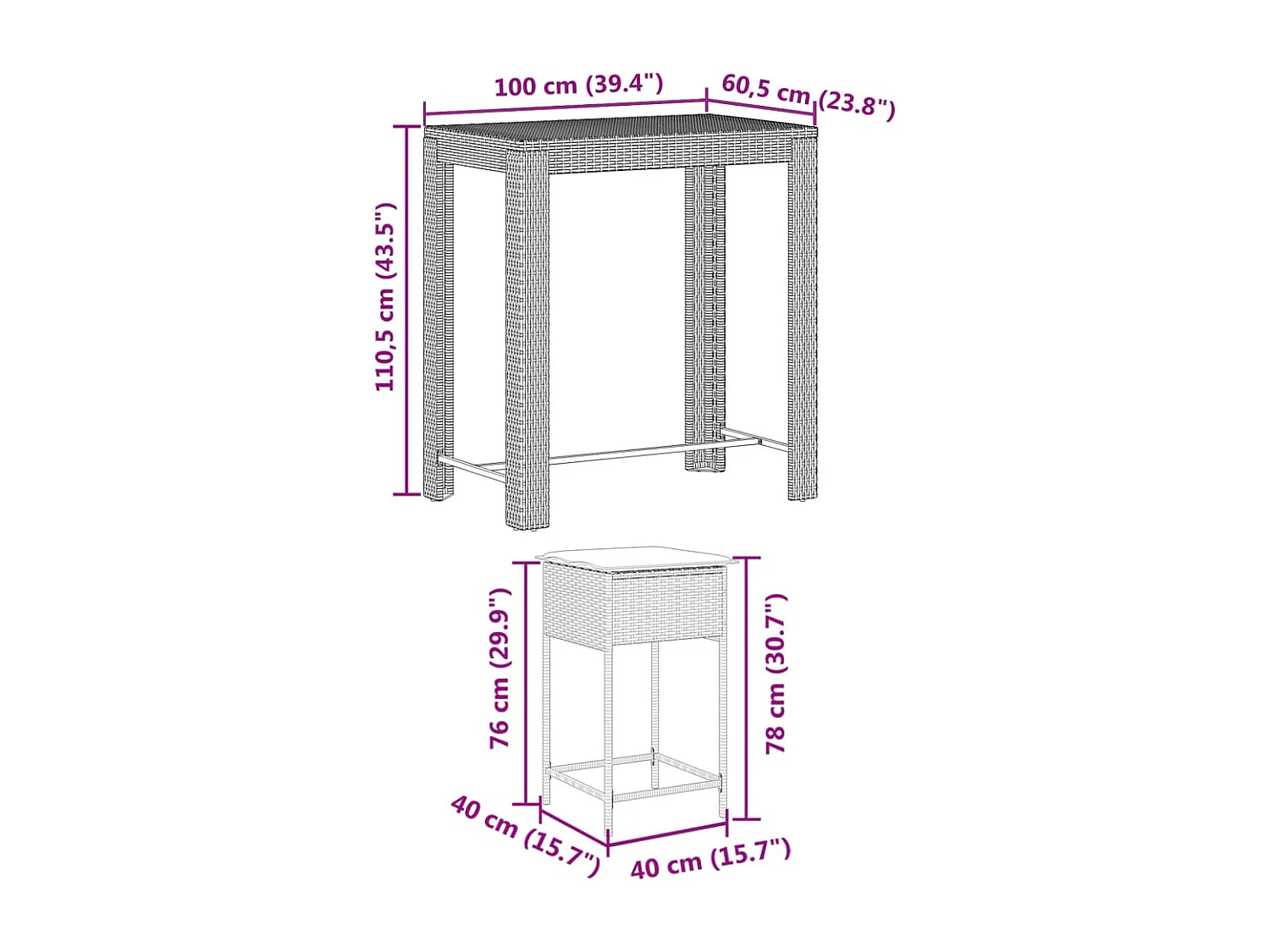Ensemble de bar de jardin 5 pcs avec coussins noir poly rotin