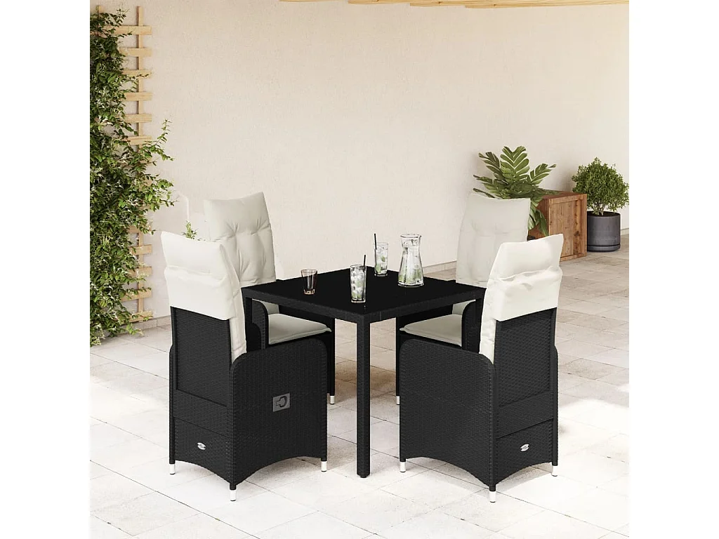 Ensemble de bistro de jardin 5 pcs coussins noir poly rotin