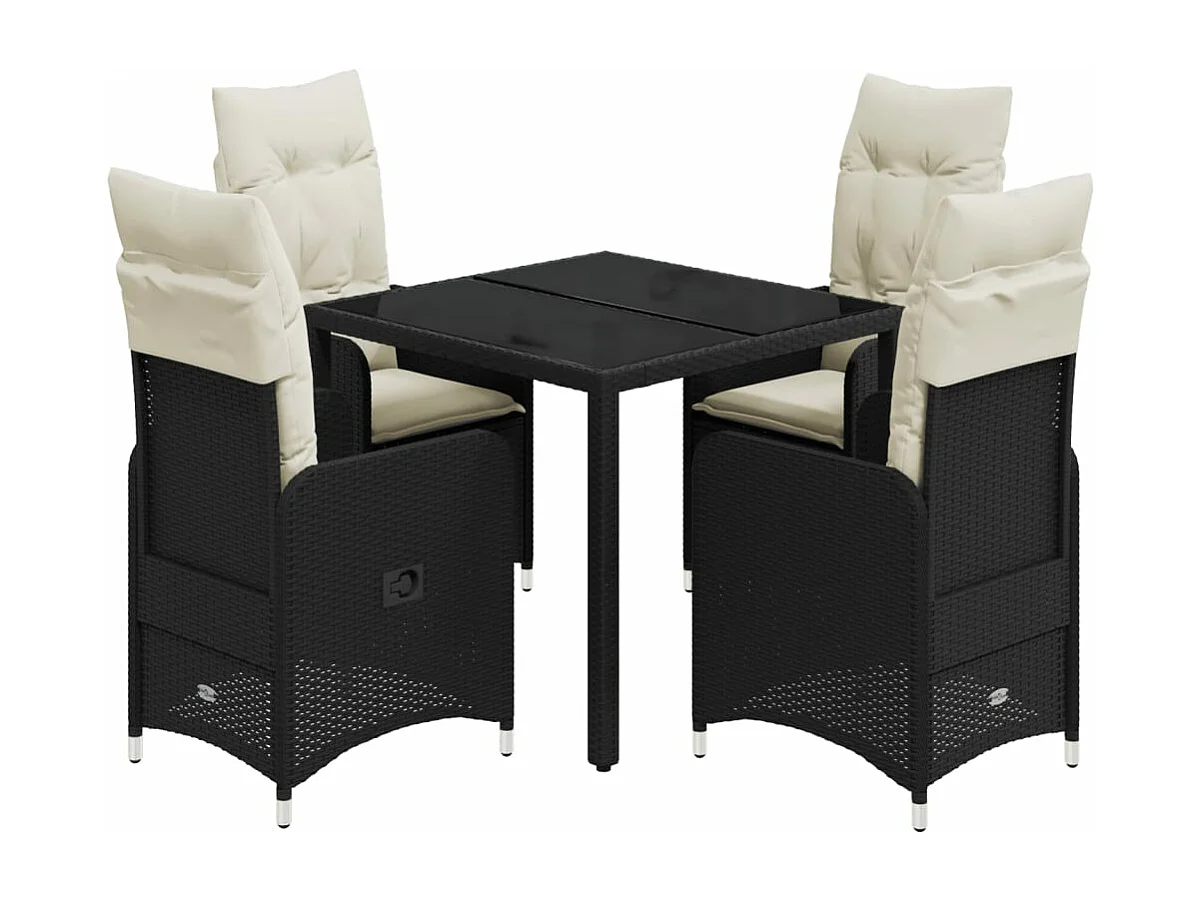 Ensemble de bistro de jardin 5 pcs coussins noir poly rotin