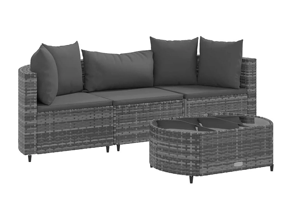 Salon de jardin 4 pcs avec coussins gris résine tressée