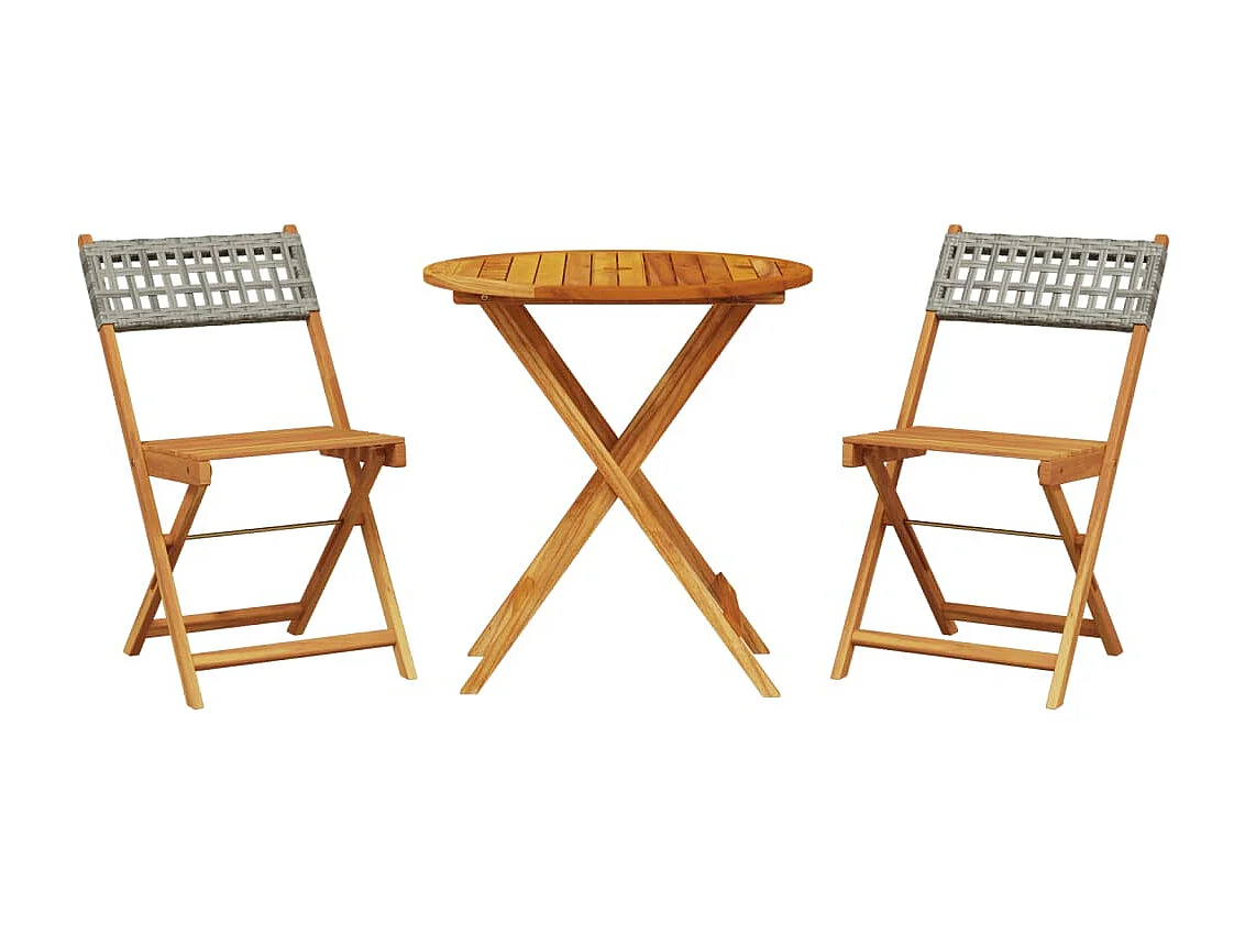 Ensemble de bistro 3 pcs gris résine tressée et bois massif