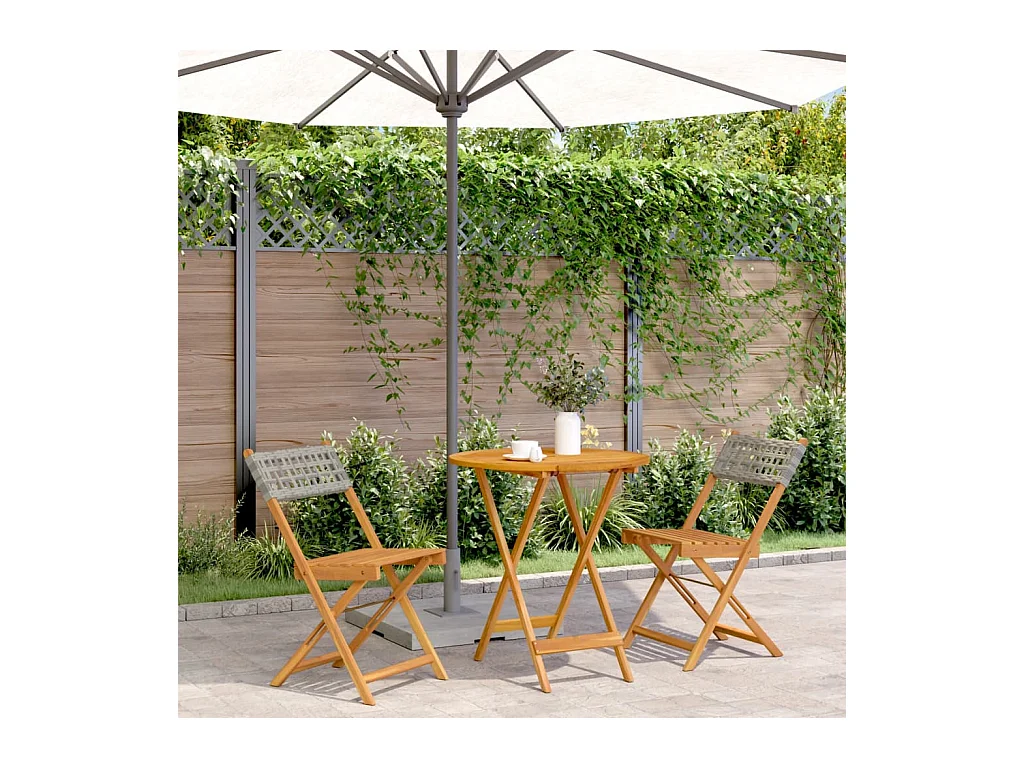 Ensemble de bistro 3 pcs gris résine tressée et bois massif