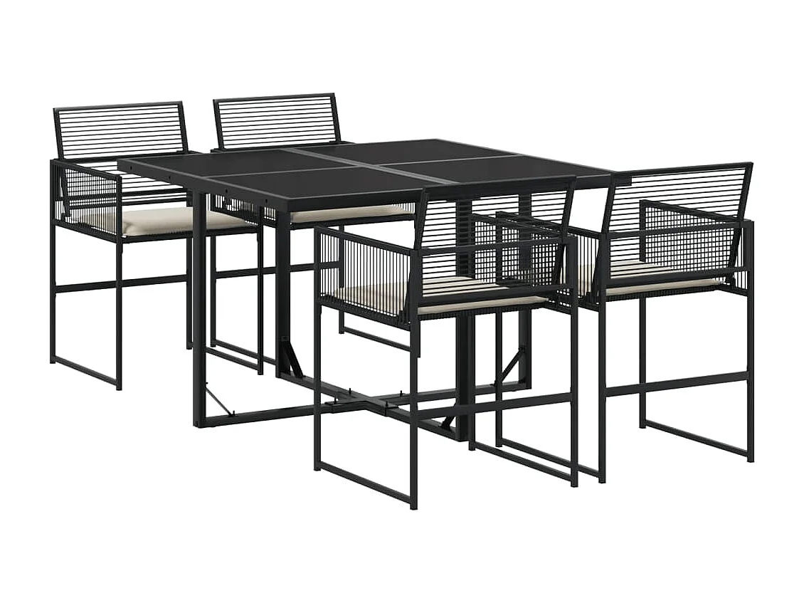 Ensemble à manger de jardin coussins 5pcs noir résine tressée