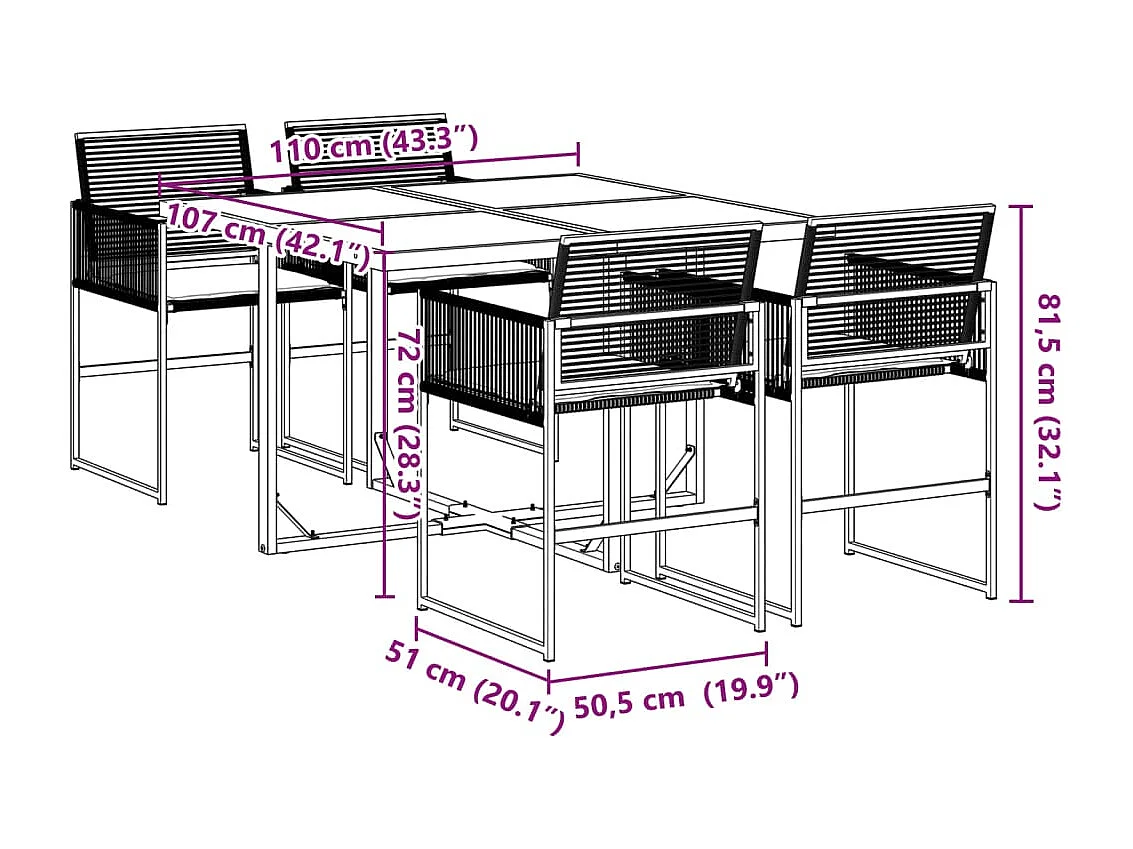 Ensemble à manger de jardin coussins 5pcs noir résine tressée