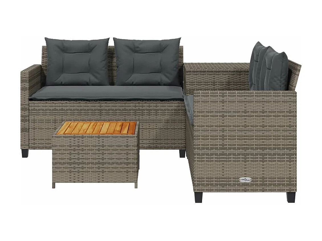 Canapé de jardin avec table et coussins en forme de L gris
