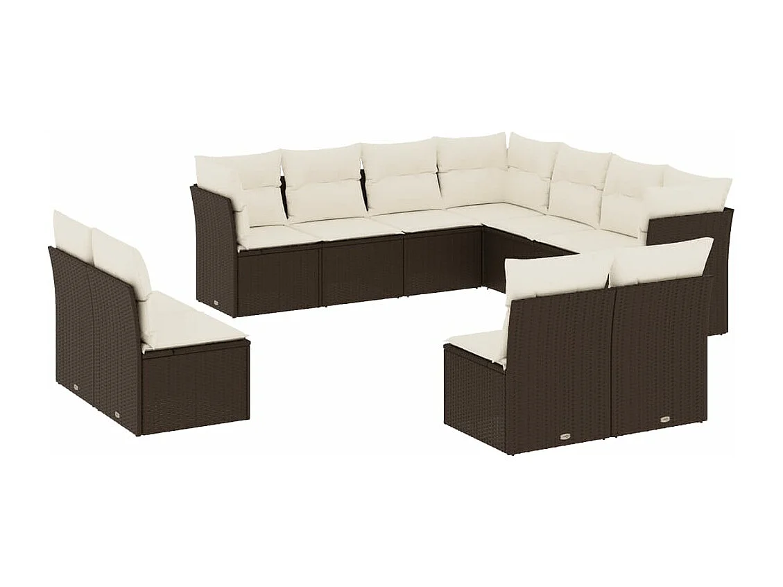 Salon de jardin et coussins 11 pcs marron résine tressée