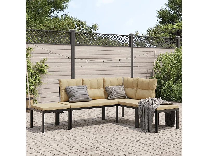 4-tlg. Garten-Sofagarnitur mit Kissen Schwarz Stahl