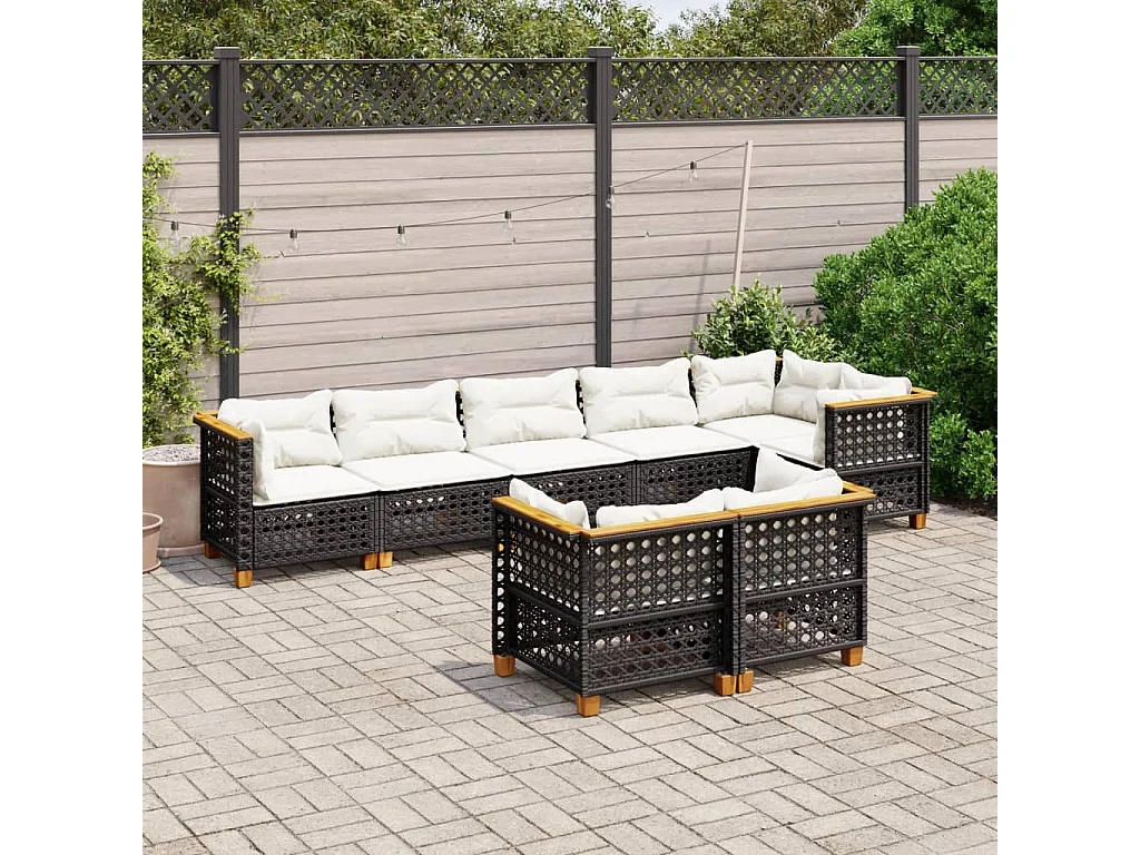Set Divani da Giardino con Cuscini 8 pz Nero in Polyrattan
