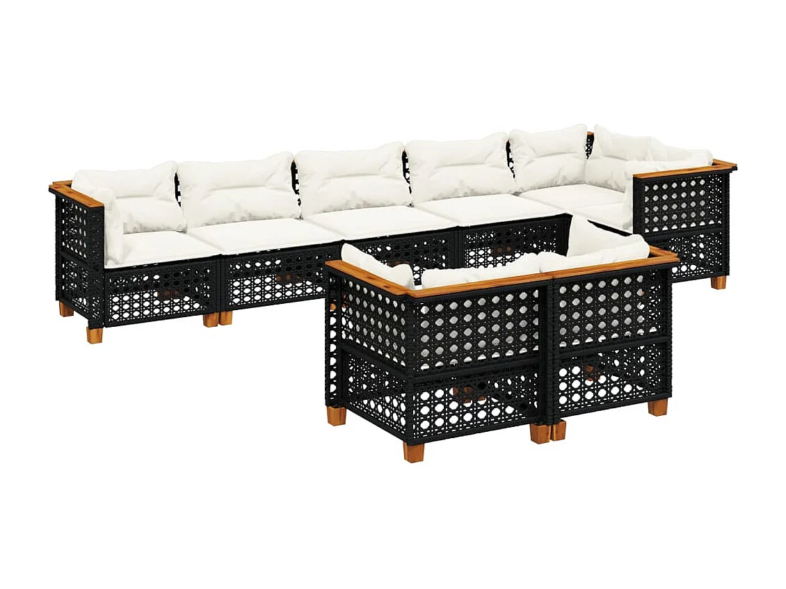 Set Divani da Giardino con Cuscini 8 pz Nero in Polyrattan