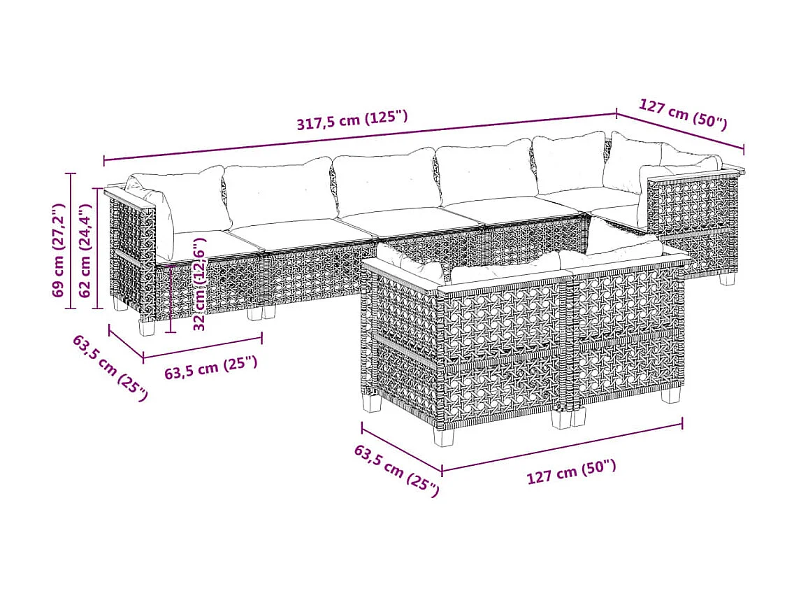 Set Divani da Giardino con Cuscini 8 pz Nero in Polyrattan