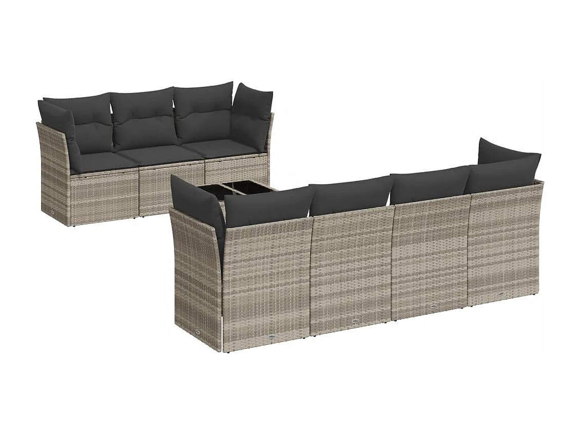 Salon de jardin 8 pcs avec coussins gris clair résine tressée