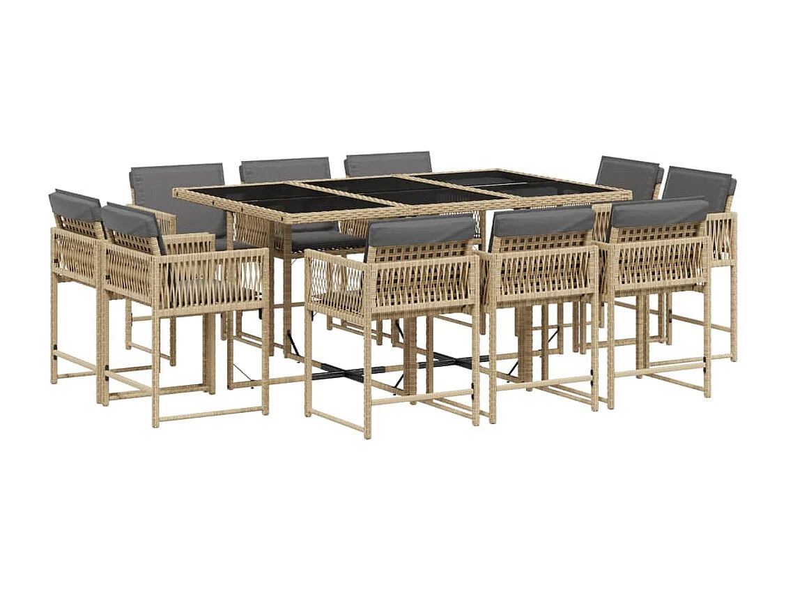 Ensemble à manger de jardin et coussins 11 pcs mélange beige