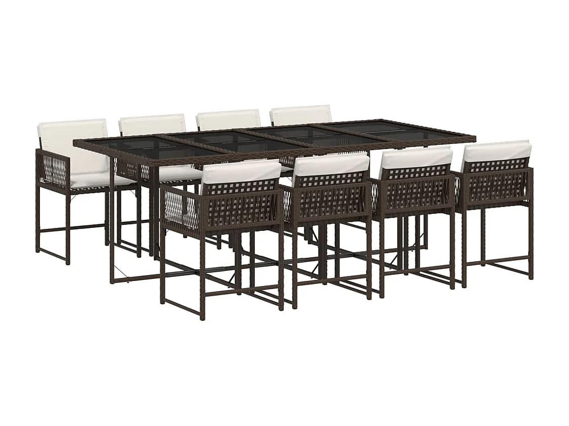 9-tlg. Garten-Essgruppe mit Kissen Braun Poly Rattan